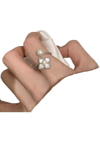 Kadınların Işaret Parmağına Uygun, Ayarlanabilir Ağızlı, Sedef Dört Yapraklı Yonca Inci Yüzük. (Yurt Dışından) fiyatları