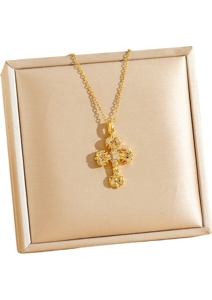 Altın Haç Alev Kolye Bambu Zincir Unisex Hip-Hop Kolye (Yurt Dışından)