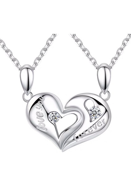 925 Ayar Gümüş Çift Kolye, Kadın Klavikula Zinciri, "aşk" Harfi Kalp Şeklinde Kolye Ucu (Yurt Dışından) fiyatları