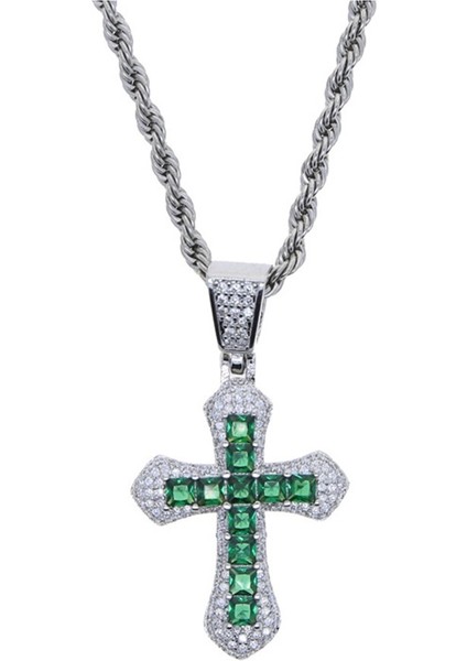 Haç Kolye Ucu Hip-Hop Zirkonyum Çift Kolye (Yurt Dışından)