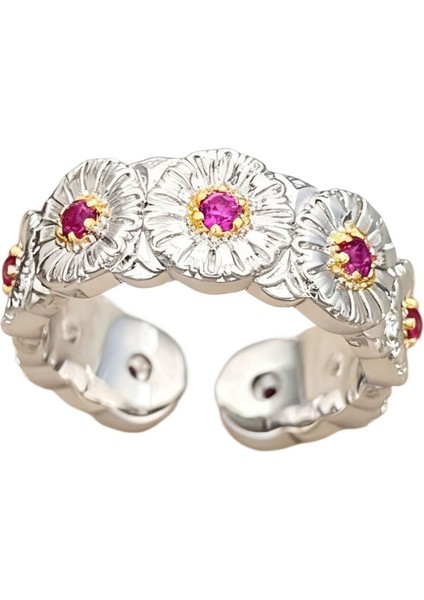 Turkuaz Detaylara Sahip Papatya Temalı Açık Yüzük, Vintage Ayarlanabilir Işaret Parmağı Yüzüğü (Yurt Dışından)