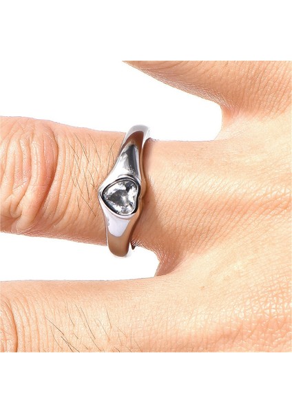 Kadınlar Için Titanyum Çelik Kalp Şeklinde Yüzük, Zarif Stil (Beden: 6) (Yurt Dışından)