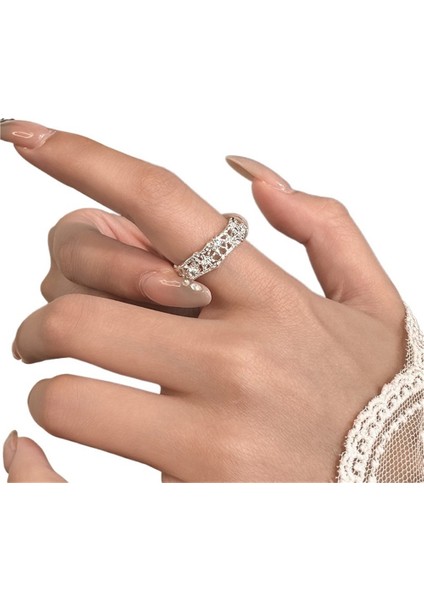 Kadınlar Için S925 Ayar Gümüş Dantel Ajurlu Yüzük, Üst Üste Yerleştirilebilen Ayarlanabilir Açıklık (Yurt Dışından) fiyatları