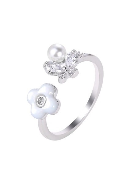 Kadınların Işaret Parmağı Için Doğal Beyaz Deniz Kabuğu Çiçeği Ayarlanabilir Açılış Halkası (Yurt Dışından)