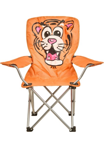 Katlanır Kaplan Desenli Çocuk Kamp Sandalyesi - Turuncu