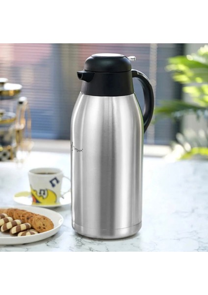Premium Çelik Çay Termosu - Inox / Siyah - 2,5 Lt
