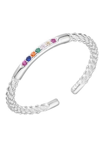 Kadınlar Için S925 Gümüş Gökkuşağı Zirkon Taşlı Yüzük, Renkli Zirkon Taşlı Açık Yüzük (Yurt Dışından)