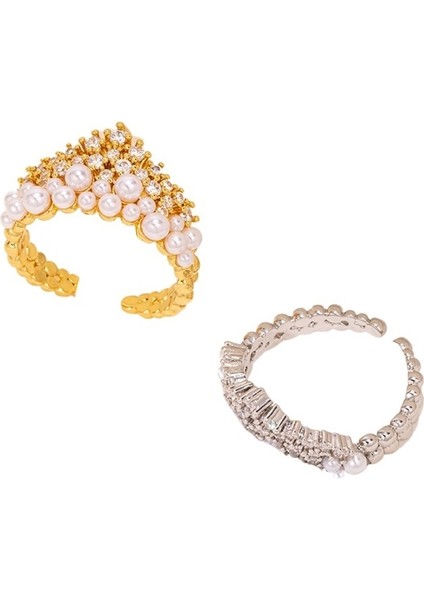 Kadınlar Için Zarif Inci Zirkonya Taçlı Açık Yüzük, Mikro Döşemeli Ayarlanabilir Işaret Parmağı Yüzüğü (Yurt Dışından) fiyatları