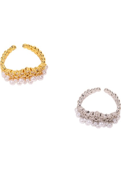 Kadınlar Için Zarif Inci Zirkonya Taçlı Açık Yüzük, Mikro Döşemeli Ayarlanabilir Işaret Parmağı Yüzüğü (Yurt Dışından) modelleri