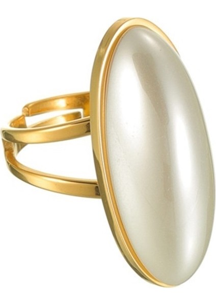 Kadınlar Için Paslanmaz Çelikten Sade Oval Inci Yüzük, 18 Ayar Altın Açık Yüzük (Yurt Dışından)
