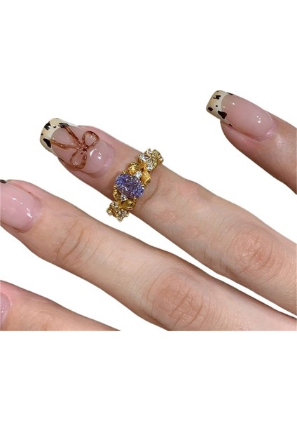 Bauhinia Çiçeği Işıltılı Yüzük, Kadınlar Için Mor Değerli Taşlı Yüzük. (Yurt Dışından)