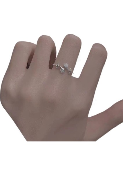 Mikro Zirkon Taşlı S925 Ayar Gümüş Lale Yüzük, Ayarlanabilir Açıklık, Zarif Stil (Yurt Dışından) fiyatları