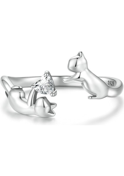 Ayarlanabilir S925 Ayar Gümüş Kedi Yüzük/hayvan Bandı (Yurt Dışından)