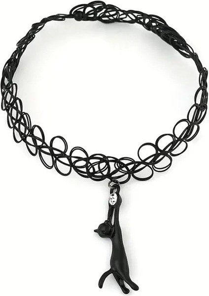 Kadınlar Için Fiyonklu Kurdeleli Siyah Kedi Temalı Kolye, Tatlı ve Havalı Choker. (Yurt Dışından)