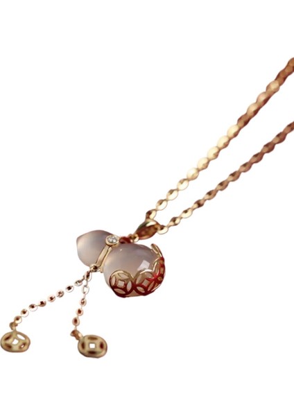 Kadınlar Için Beyaz Kalsedon Kolye Ucuyla Birlikte 999 Ayar Gümüş Kabak Kolye, Sevgililer Günü Hediyesi (Yurt Dışından)