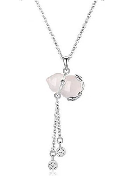 Kadınlar Için Beyaz Kalsedon Kolye Ucuyla Birlikte 999 Ayar Gümüş Kabak Kolye, Sevgililer Günü Hediyesi (Yurt Dışından)