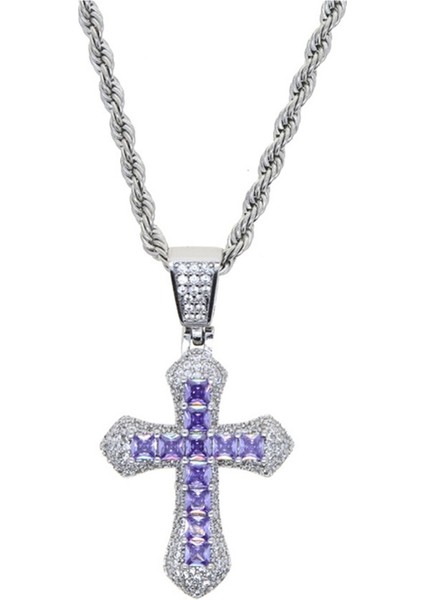 Haç Kolye Ucu Hip-Hop Zirkonyum Çift Kolye (Yurt Dışından)