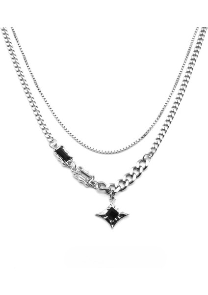 Yıldız Şeklinde Çift Katmanlı Kolye, Kazak Zinciri, Hip-Hop Çiftinin Köprücük Kemiği Zinciri (Yurt Dışından)