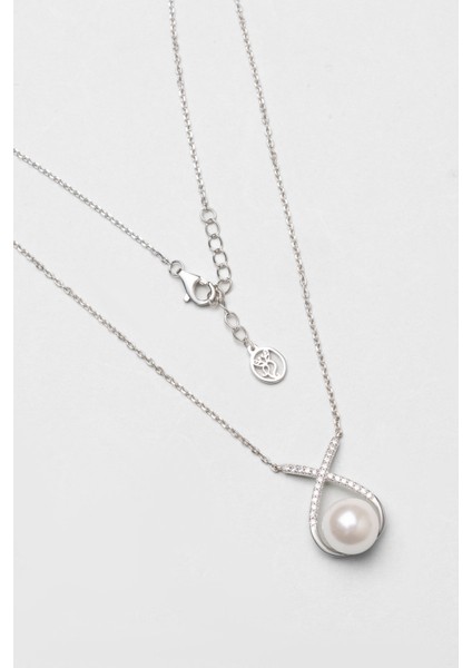 Moonlight 18 Ayar Beyaz Altın Kaplama 45 cm Gümüş Inci Kolye