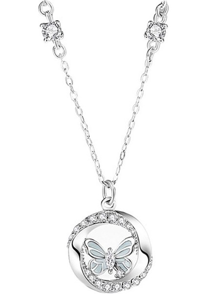 Möbius Kelebek Karanlıkta Parlayan Çift Kolye 925 Ayar Gümüş Emaye Epoksi Klavikula Zinciri Kadınlar Için (Yurt Dışından)