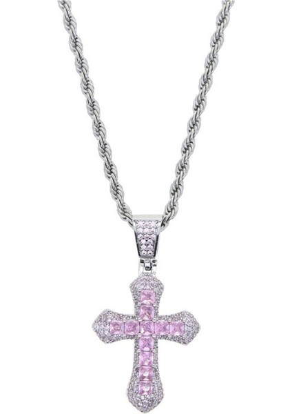 Haç Kolye Ucu Hip-Hop Zirkonyum Çift Kolye (Yurt Dışından)