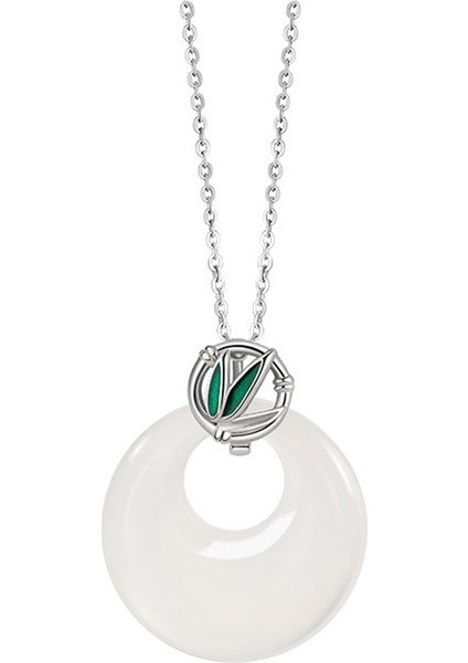 Bambu Şekilli 925 Ayar Gümüş Kalsedon Çift Kolye, Emniyet Tokası ve Bambu Köprücük Kemiği Zincir Kolye Ucu (Yurt Dışından)