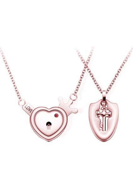 Titanyum Çelik Çift Kalp Anahtar Kolye Köprücük Kemiği Zinciri Gül Altın Çift Kolye (Yurt Dışından)