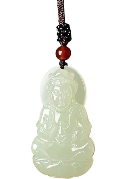 Yeşim Guanyin ve Yeşim Buda, Unisex Beyaz Yeşim Guanyin Kolye, Gülen Buda Kolye Ucu, Hetian Yeşimi. (Yurt Dışından)