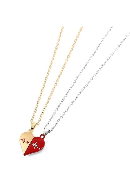 Manyetik Uçlu Kalp Şeklinde Çift Kolye, Bir Çift Manyetik Kolye (Yurt Dışından)