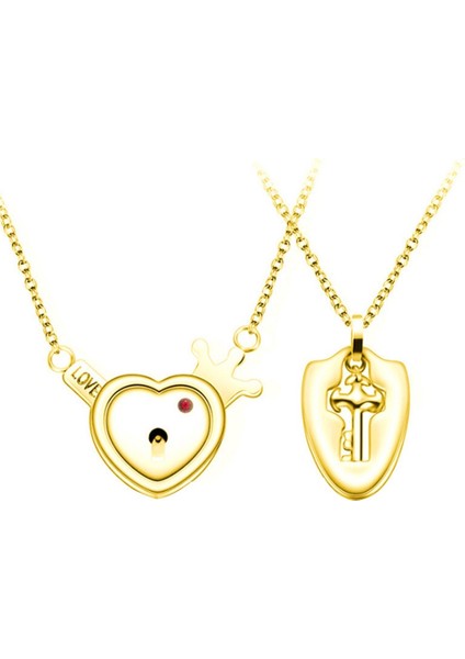 Titanyum Çelik Çift Kalp Anahtar Kolye Köprücük Kemiği Zinciri Gül Altın Çift Kolye (Yurt Dışından)