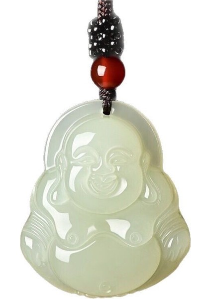Yeşim Guanyin ve Yeşim Buda, Unisex Beyaz Yeşim Guanyin Kolye, Gülen Buda Kolye Ucu, Hetian Yeşimi. (Yurt Dışından)