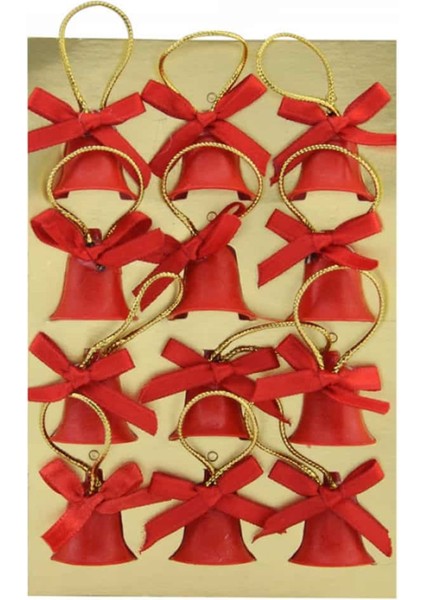 Yılbaşı Ağaç Süsü 3 cm Kırmızı Kurdeleli Çan 12 Adet