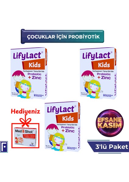 Kids Probiyotik - Prebiyotik Saşe - Çinko 3'lü Set