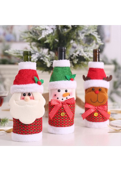3 Paket Noel Şarap Şişe Çantaları, Kazak Şarap Şişesi Kapak Çantaları Şarap Şişe Kapağı Sevimli Noel Baba Ren Geyiği-Snowman (Yurt Dışından) modelleri