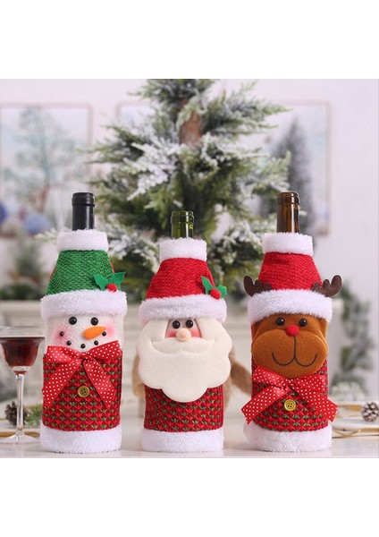 3 Paket Noel Şarap Şişe Çantaları, Kazak Şarap Şişesi Kapak Çantaları Şarap Şişe Kapağı Sevimli Noel Baba Ren Geyiği-Snowman (Yurt Dışından) indirimleri