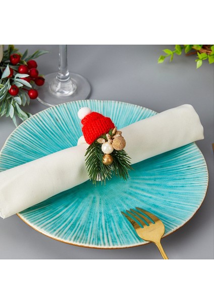 6pcs Altın Boncuklu Peçete Peçete Tokaları, Yemek Masası Için Meyve ve Çam Iğneleri ile Noel Peçete Tutucuları (Yurt Dışından)
