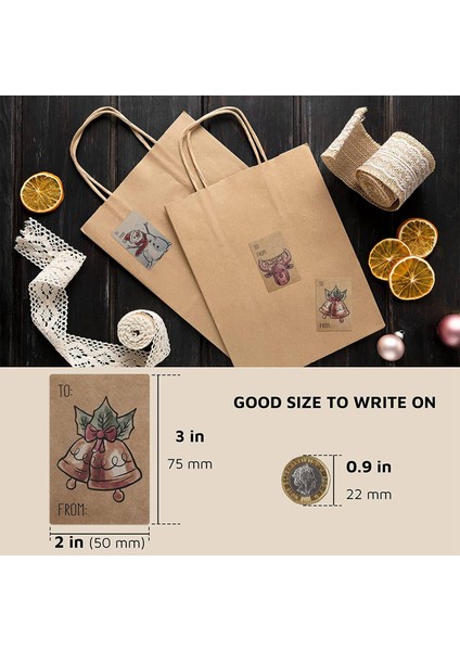 Mutlu Noel Etiketleri, 250 Pc 2 x 3 Inçlik Kendi Yapışkanlı Etiket Etiketleri 6 Tasarım, Dekoratif Ad Etiketleri (Yurt Dışından) fiyatları