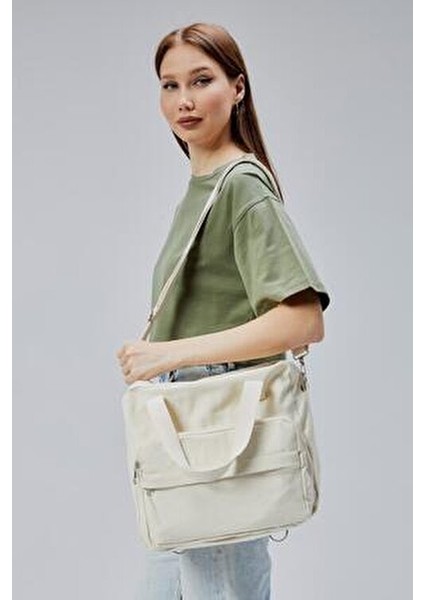 Nora Bag Ekru 300gr Kanvas 33x30x10cm Çok Fonksiyonlu Kullanım