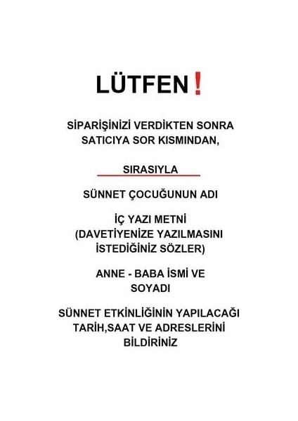 Sünnet Davetiyesi 1176 Zarflı 11,5x17 cm 100 Adet Baskı Dahil modelleri