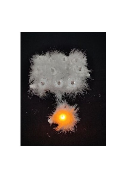 12 Adet Beyaz Tüylü Kına Mumu El Yapımı Ledli Aydınlatma İçin Tasarlandı