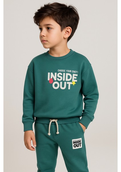 Erkek Çocuk Pamuklu Şardonsuz Inside Out Baskılı Petrol Yeşili Eşofman Takımı (2-8 Yaş) Kr Kıds fiyatları