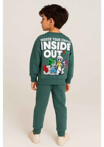 Erkek Çocuk Pamuklu Şardonsuz Inside Out Baskılı Petrol Yeşili Eşofman Takımı (2-8 Yaş) Kr Kıds modelleri