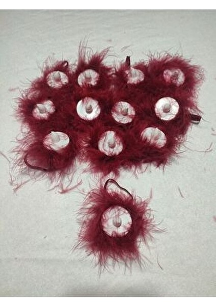 Bordo Tüylü Ledli Kına Mumları 12 Adet El Yapımı Parti Aydınlatması için Özel Tasarım