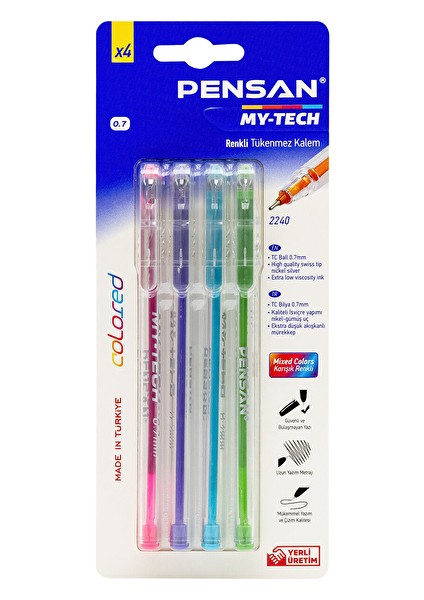 2 Adet Pensan 0,7mm My-Tech Tükenmez Kalem Renkli 4'lü