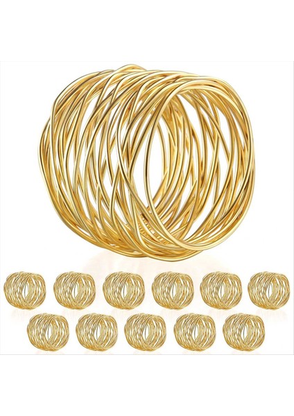 Bükülmüş Tel Örgü Peçete Halkaları Tutucular Parti Düğün Noel Toplantısı Altın 12 Adet (Yurt Dışından)