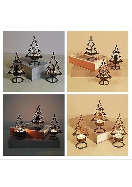 Metal Mum Tutucu Noel Matle Masa Merkez Parçası Ren Geyiği Noel Ağacı Santa Clau Akşam Yemeği Çay Işık Tutucu (Yurt Dışından) fiyatları
