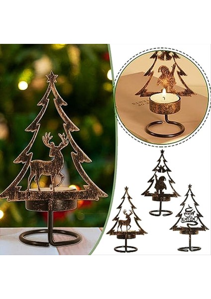 Metal Mum Tutucu Noel Matle Masa Merkez Parçası Ren Geyiği Noel Ağacı Santa Clau Akşam Yemeği Çay Işık Tutucu (Yurt Dışından) fırsatları