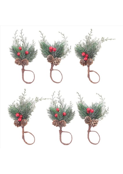 Noel Peçete Yüzükleri Seti 6, Yapay Çam Konileri ile Peçete Tutucu Yüzük Kırmızı Berry Dekor (Yurt Dışından)