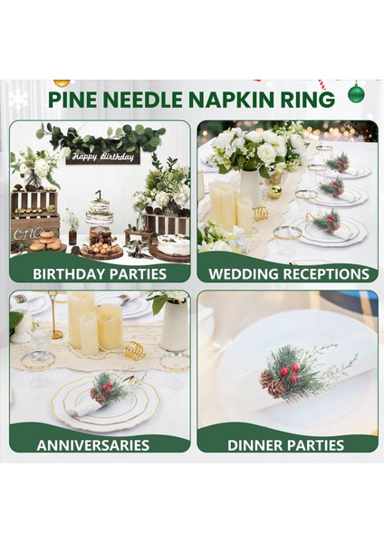 Noel Peçete Yüzükleri Seti 6, Yapay Çam Konileri ile Peçete Tutucu Yüzük Kırmızı Berry Dekor (Yurt Dışından) indirimleri