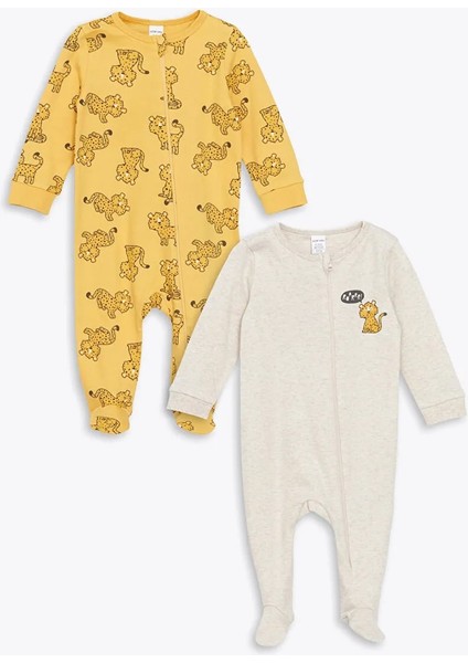 Lcw Baby Ekru Bisiklet Yaka Uzun Kollu Baskılı Erkek Bebek Tulum 2'li